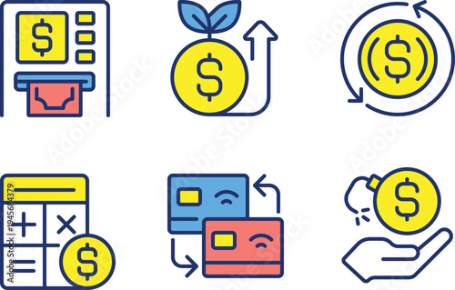 Illustrations depicting various aspects of personal finance and financial management