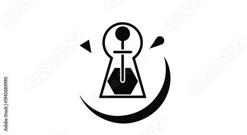 Stylized icon depicts a small, hexagonal potion bottle inside a keyhole shape surrounded by circular flow arrows.