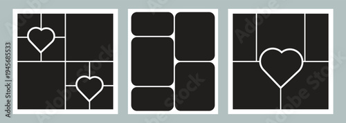 Collaction of rectangle and love collage for photo wall mood board. Photo collage template.Vector illustration