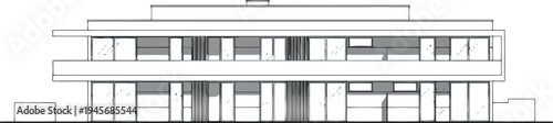 Billede på lærred Architectural drawing of a modern building facade isolated on transparent backgr