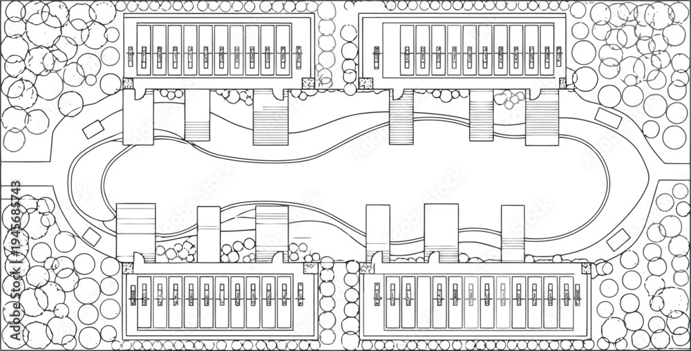 Fototapeta premium A black and white architectural drawing of a house plan isolated on transparent background