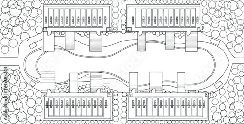 A black and white architectural drawing of a house plan isolated on transparent background