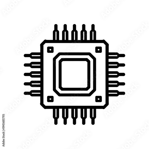 Modern microchip icon representing advanced computing power, integrated circuit technology, and essential electronic component design for digital systems. Perfect for illustrating AI, processors, semi