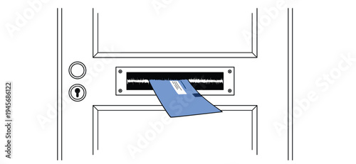 Cartoon Dutch tax letter. tax envelope on the doormat. Official letter in blue envelope of the Dutch tax authorities (Dutch: Belastingdienst). The Hague, Holland administration concept or VAT return