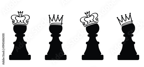 Chess Board Setup. Queen or king crowns. Black and white chess board pieces. Flat style the starting positions figures pieces tournament strategy silhouette. checker board. Square checkered print