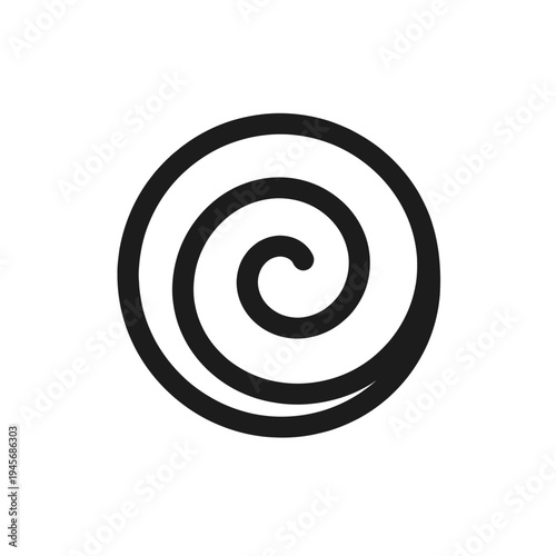 Minimalist Black Spiral Icon in White Circle: A Modern Abstract Swirl Graphic Design Symbolizing Movement, Energy, and Harmony. Perfect for Logos, Apps, Websites, and Creative Projects Seeking Simplic