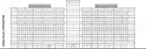 Detailed architectural drawing of a multi story building isolated on transparent background
