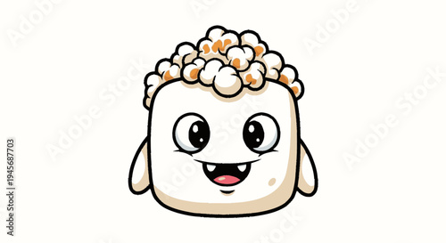 Cartoon Sushi Character with Happy Expression.