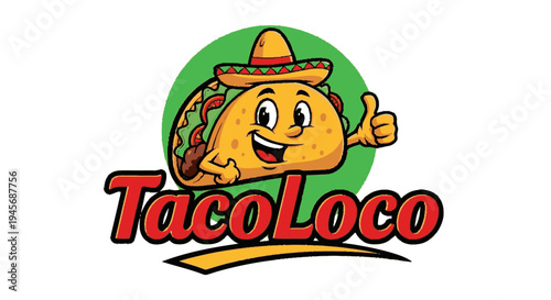 Cartoon Taco Character Wearing Sombrero Hat.
