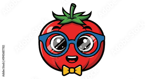 Cartoon Tomato Character with Glasses and Bowtie.