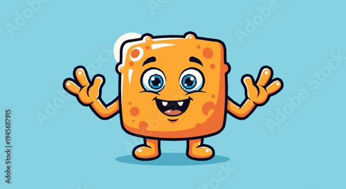 Cheese Cartoon Character Smiling and Welcoming.