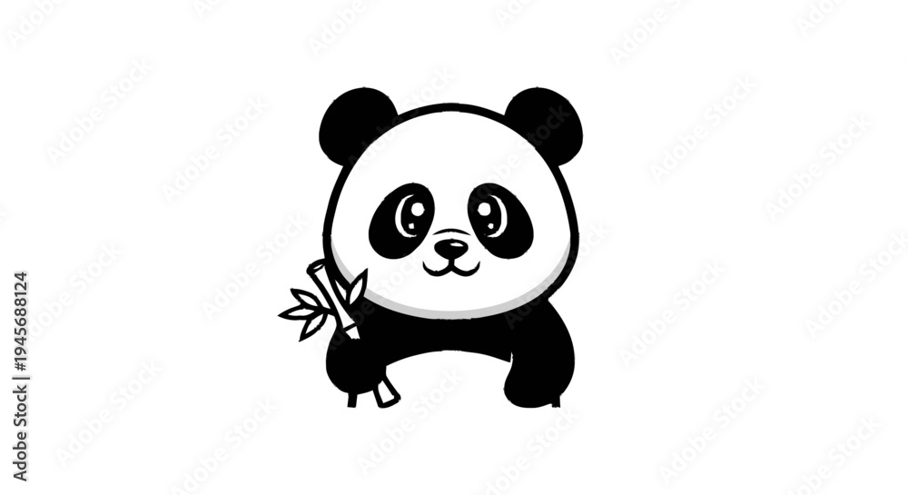 Fototapeta premium Cute Cartoon Panda Bear Eating Bamboo.