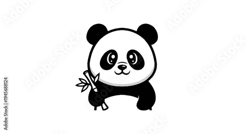 Cute Cartoon Panda Bear Eating Bamboo.