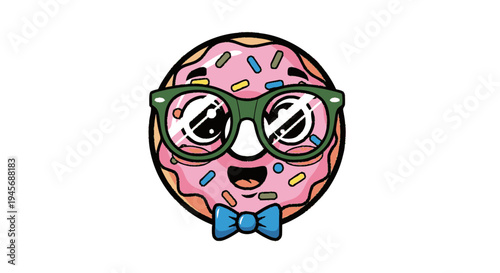 Donut Character Wearing Glasses and Bow Tie.