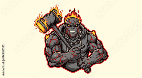 Gorilla with Hammer and Flames Illustration.