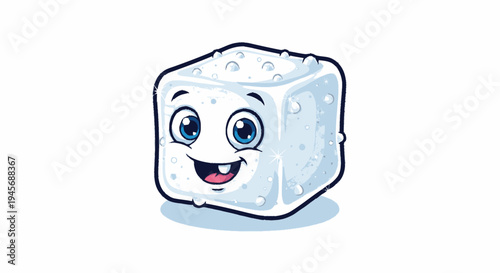 Happy Cartoon Ice Cube Character Illustration.