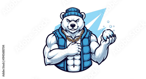 Muscular Cartoon Polar Bear Character Design.