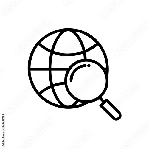 Globe search icon internet search engine optimization seo worldwide web magnifying glass research tool