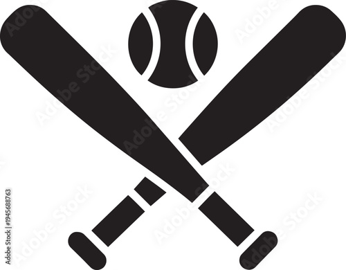 Black silhouette of baseball bats and ball