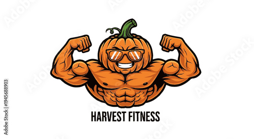 Muscular Cartoon Pumpkin with Flexed Arms.