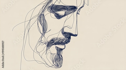 Continuous Line Art Forms Profile of Jesus in an Abstract Design Created Using AI Technology