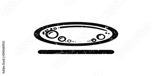 Abstract black and white oval shape with dotted texture and horizontal line with graphic element with text placeholder with space for text