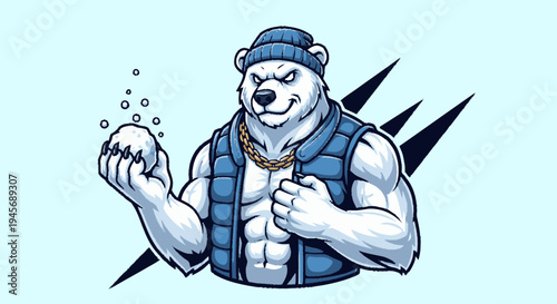 Muscular Polar Bear Character Fitness Illustration.
