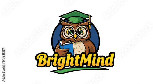 Owl in Graduation Cap Reading Book Cartoon.