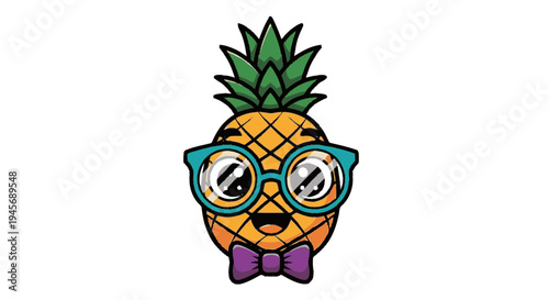 Pineapple Character Wearing Glasses and Bowtie.