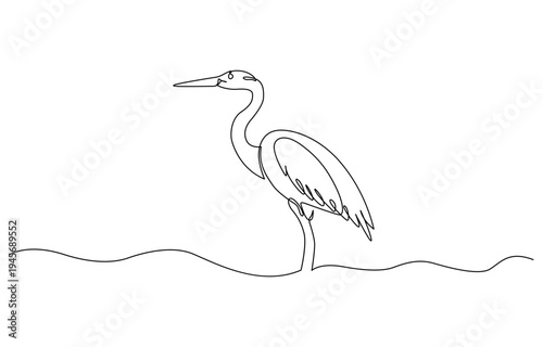 Fotografie Continuous one line drawing of Heron vector illustration