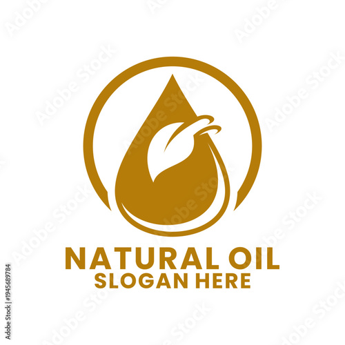 Oil logo design vector template. Leaf with gold oil logo design