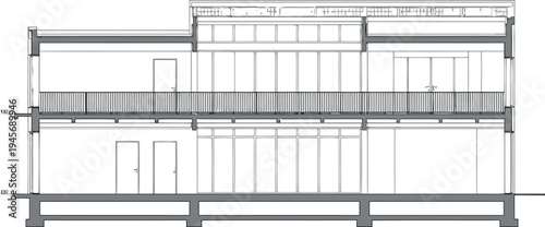 Architectural drawing of a building facade isolated on transparent background