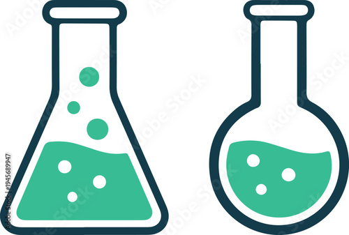 Two types of laboratory glassware filled with liquid and bubbles