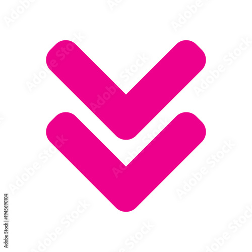 Photos Magenta double arrow icon provides a stylish and clear directive for users to scroll or access more information, ideal for contemporary digital platforms and applications