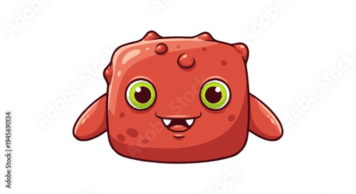 Red Cartoon Monster Character with Big Eyes.