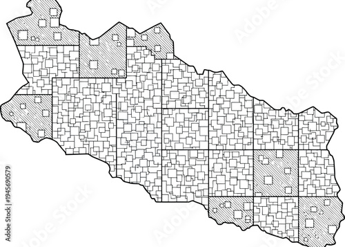 Black and white map of a region isolated on transparent background