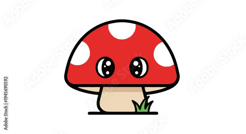 Red Mushroom with White Spots Cartoon Character.