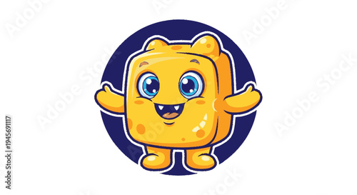 Yellow Cartoon Cookie Character Smiling Friendly.