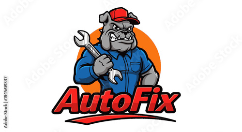 Cartoon Rhino Mechanic Holding Wrench Tool.