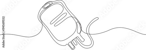 A minimalist single continuous line drawing illustrating a blood donation bag 