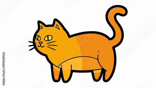 Whimsical orange cat with bright yellow eyes, outlined in black