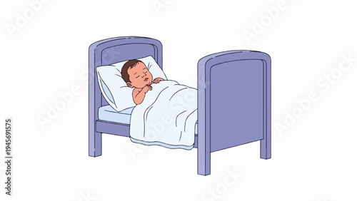 Adorable baby peacefully sleeping in a cozy, lavender bed