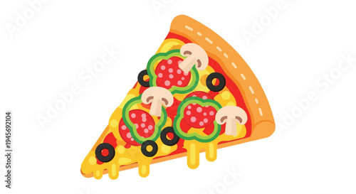 Delicious slice of pizza with melted cheese and toppings