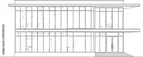 Architectural drawing of a modern building facade isolated on transparent background