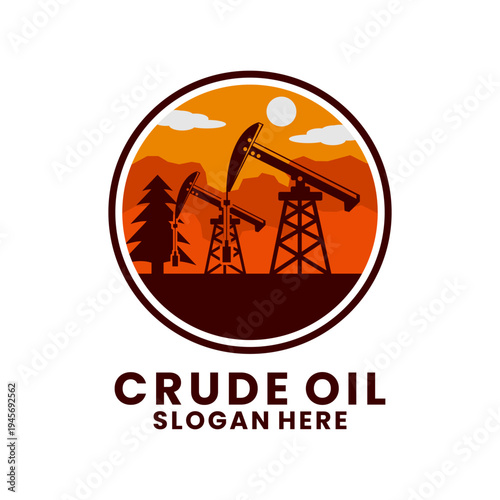 Crude Oil Pumpjack Energy Industry Logo Illustration. Crude oil logo design vector template