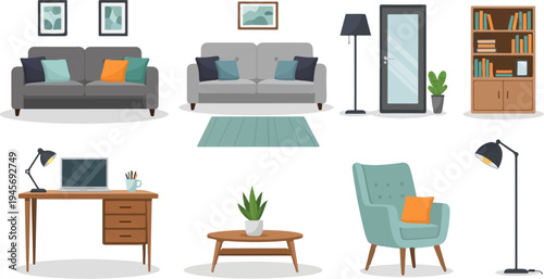 Assortment of stylish home furniture and decor items, arranged for visual appeal