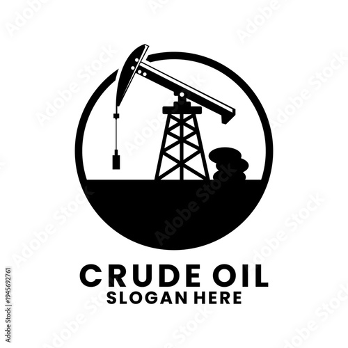 Oil Pump Jack Icon Crude Energy Logo Template Design. Crude Oil industry logo design vector