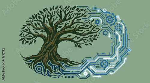 Harmonious Fusion Where Nature's Organic Growth Meets Advanced Digital Technology