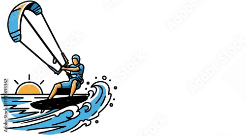 Kitesurfer riding wave at sunset