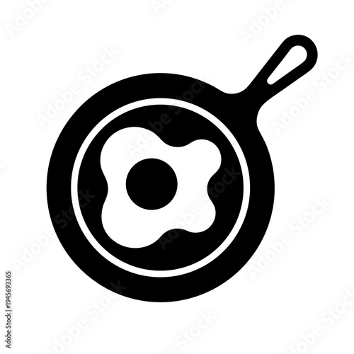 Minimalist Black and White Illustration of Fried Egg in Pan Melancholic isolated on White Background